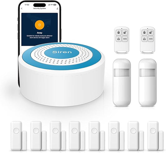 WiFi Door Alarm System, Wireless Alarm System 13 Piece Kit with Phone APP Alert Siren Door Window Sensor Motion Sensor Compatible with Alexa No Contract Ideal for Home, Garage, Apartment