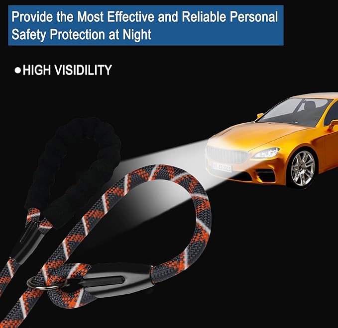 Dog Leash 6 FT, Durable Premium Quality Strong Training Rope Slip Leash with Comfortable Padded Handle and Highly Reflective Threads for Small Medium and Large Dogs, (Grey Orange)