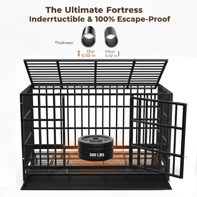 54/48/42/38 Inch Heavy Duty Dog Crate Cage with Wheels, Indestructible and Escape Proof Steel Kennel Indoor for High Anxiety Dogs with Sturdy Locks, Double Door and Tray, Extra Large XL XXL