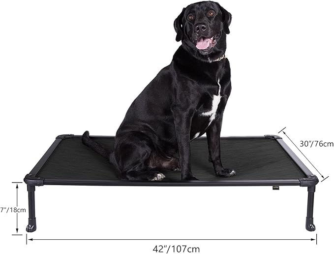 Veehoo Chew Proof Elevated Dog Bed - Cooling Raised Pet Cot - Rustless Aluminum Frame and Durable Textilene Mesh Fabric, Unique Designed No-Slip Feet for Indoor or Outdoor Use, Black, Large, CWC2002