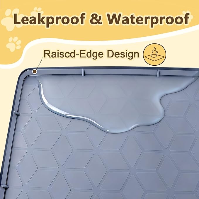 Cat Litter Mat Extra Large 31"x22" Silicone Waterproof Litter Trapping Mat for Litter Box, Non-Slip Urine-Proof Kitty Litter Box Mat with Deep Grooves, Easy Clean Scatter Control Pet Mat (Gray)