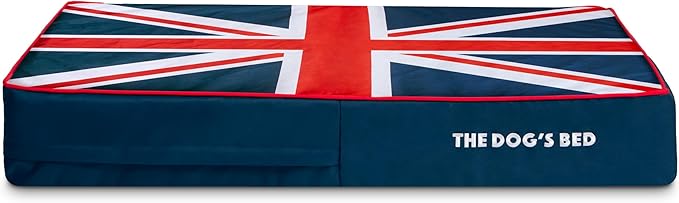 The Dog’s Bed Orthopedic Memory Foam Dog Bed, Large Blue & Red Trim UK Center Flag, Pain Relief for Arthritis, Hip & Elbow Dysplasia, Post Surgery, Supportive, Waterproof Washable, Veterinary Approved