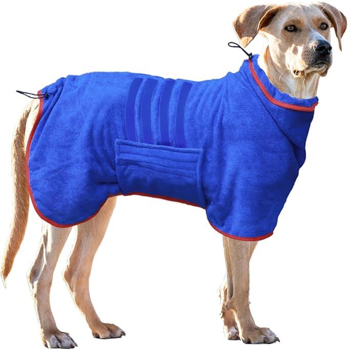 Dog Drying Coat - Fast Drying Dog Bathrobe Towel,Super Absorbent Pet Bath Robe,Microfibre Quick Dry Warm Keeping Robes with Adjustable Collar and Waist (Blue, Small)