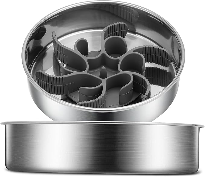 2-in-1 Slow Feeder Dog Bowls, Stainless Steel Pet Bowls with Silicone Slow Feeder Insert, Removable Non-Slip Rubber Base for Small, Medium, and Large Dogs to Slow Down Eating (Large Breed)
