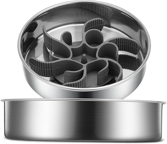 2-in-1 Slow Feeder Dog Bowls, Stainless Steel Pet Bowls with Silicone Slow Feeder Insert, Removable Non-Slip Rubber Base for Small, Medium, and Large Dogs to Slow Down Eating (Large Breed)