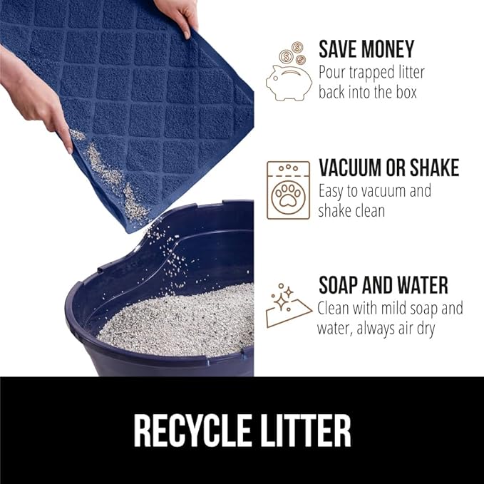 GORILLA GRIP Cat Litter Box Mat, 35x23, Water Resistant, US Designed Kitty Litter Trapping Mats, Easy to Clean, Scatter Control, Less Mess and Clean Floors, Kitten Supplies for Indoor Cats, Navy Blue