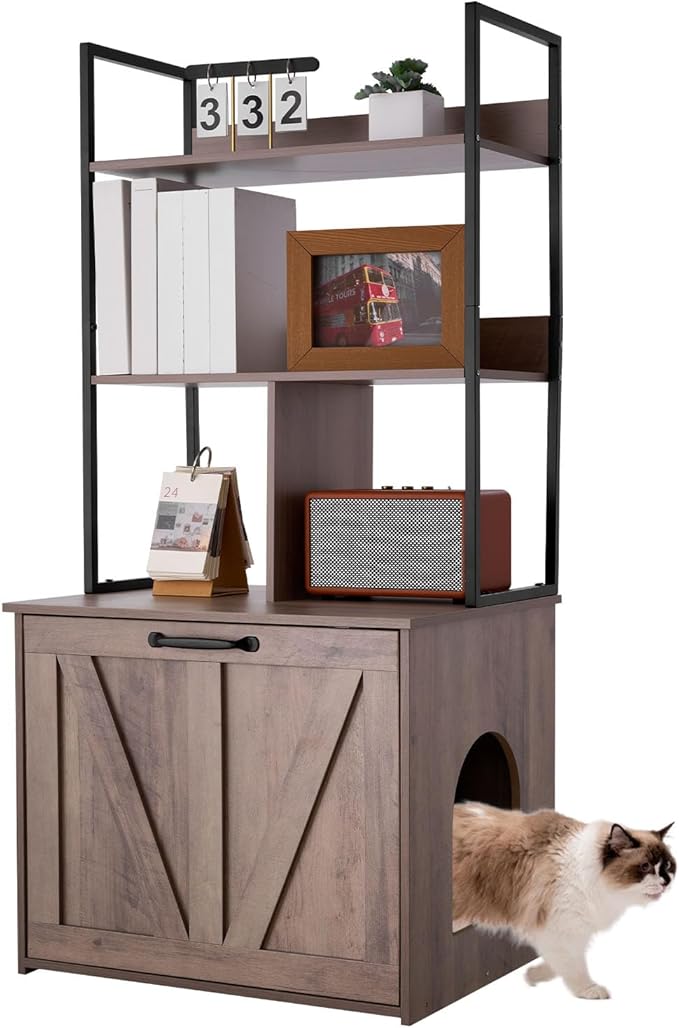 VEVOR Cat Litter Box Enclosure Furniture, 23.6 in Hidden Litter Box Cabinet with Storage Shelves, Modern Style, Waterproof Washroom Side Table Cat House, Fit Most of Litterbox, for Living Room