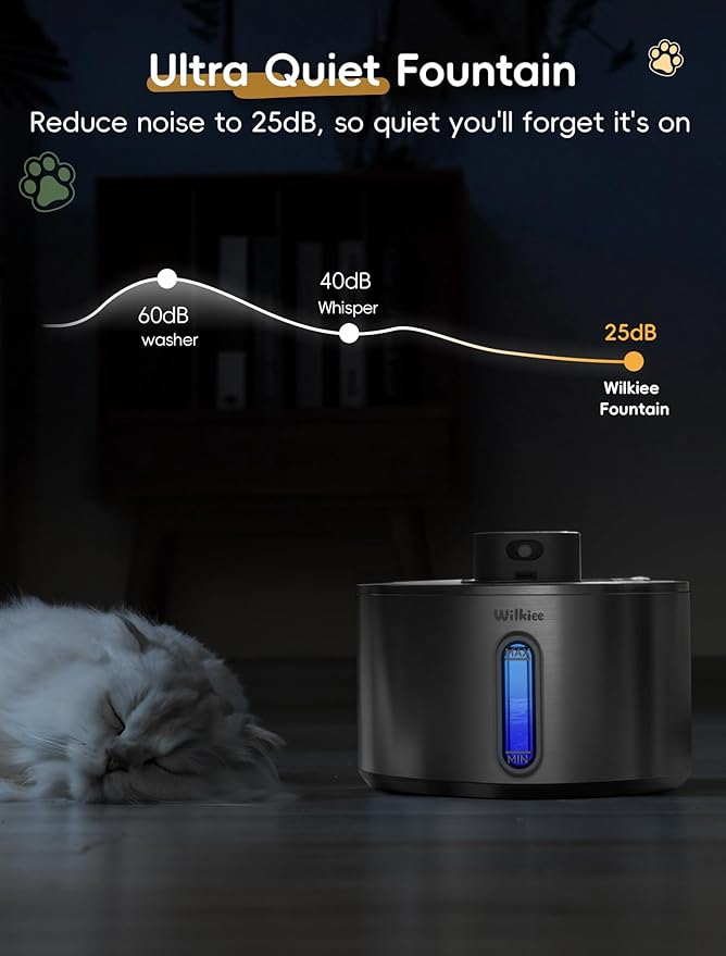 Wireless Cat Water Fountain, 135fl.oz/4L Stainless Steel Cat Fountain Battery Operated, Pet Water Dispenser Cordless for Cats & Dogs Indoor (5 Set Filter)