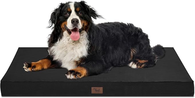 Outdoor Extra Large Dog Crate Bed, XXL Waterproof Dog Bed for Giant Breeds Dogs, 47x29 Inch Orthopedic Egg Crate Foam Pet Mat with Removable Cooling Cover, Black