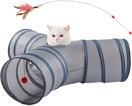 Cat Tunnels for Indoor Cats 3 Way Play Toy Kitty Tunnel Peek Hole Toy with Ball for Cat Tube Fun for Rabbits Kittens and Dogs