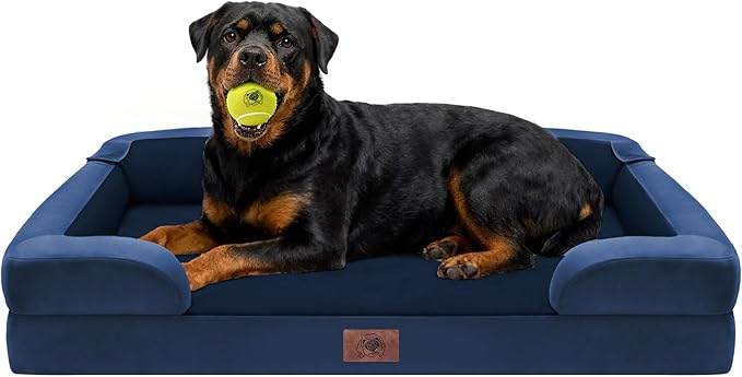 Orthopedic Dog Bed for Extra Large Dogs, XXL Waterproof Egg Crate Memory Foam Pet Bed Bolsters with Removable Washable Cover & Non-Slip Bottom, Tennis Ball Toy, 45x35