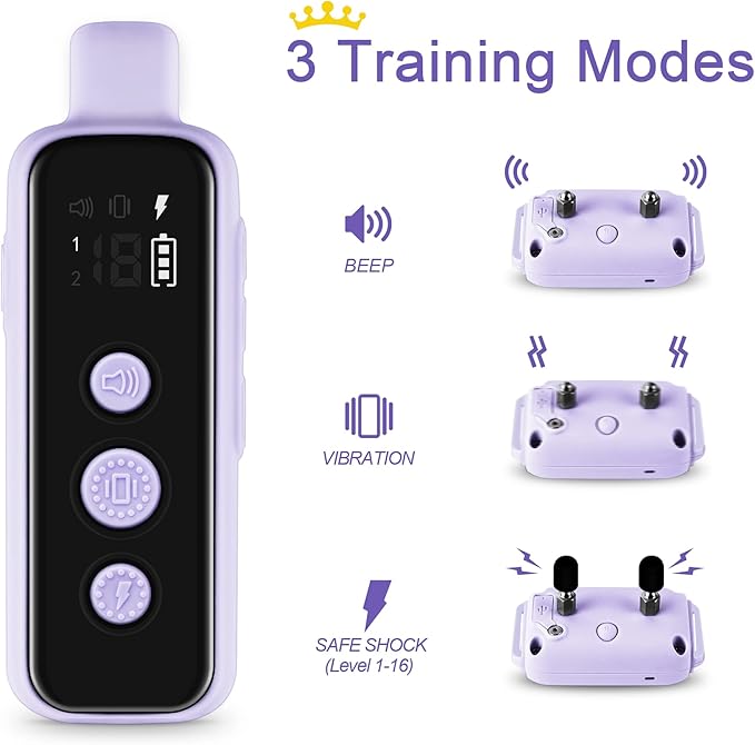 Bousnic Shock Collar for Dogs - Waterproof Rechargeable Dog Electric Training Collar with Remote for Small Medium Large Dogs with Beep, Vibration, Safe Shock Modes (8-120 Lbs) (Purple)