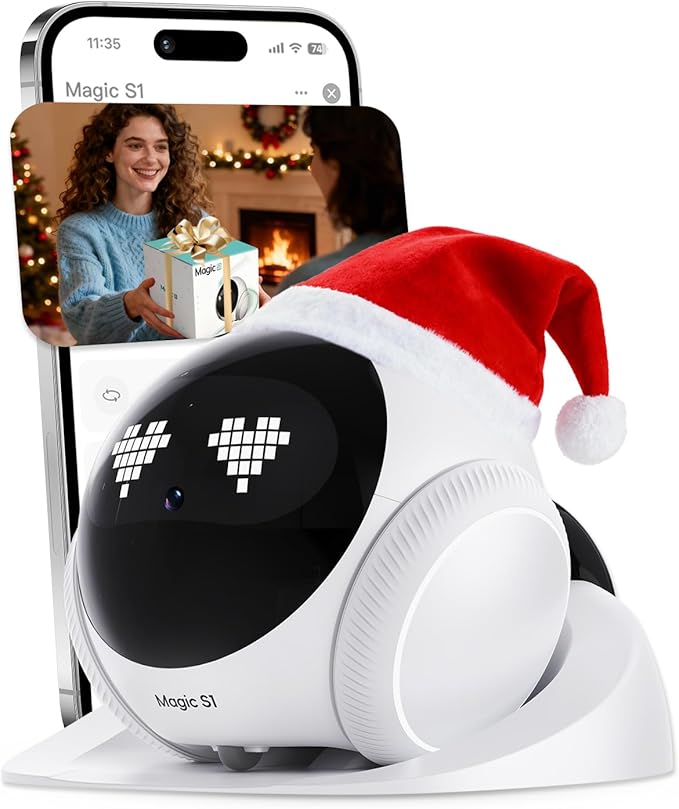 Magic S1 Indoor Security Robot Camera 1080P Movable Pet Camera with App Control, 2-Way Audio, Motion Detection, Night Vision, Auto-Recharge, Smart Home Cam for Pet/Elderly/Baby (White)