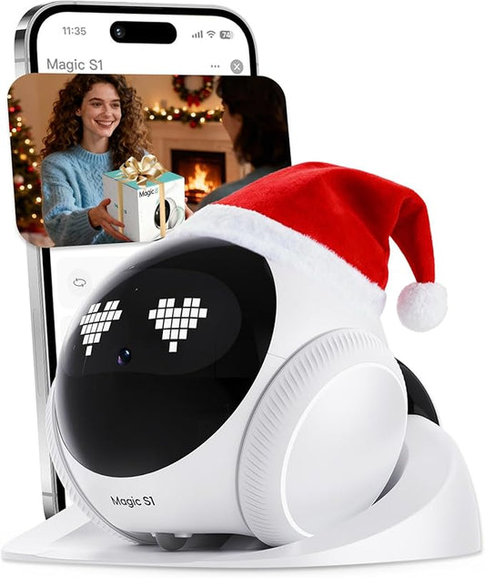 Magic S1 Indoor Security Robot Camera 1080P Movable Pet Camera with App Control, 2-Way Audio, Motion Detection, Night Vision, Auto-Recharge, Smart Home Cam for Pet/Elderly/Baby (White)