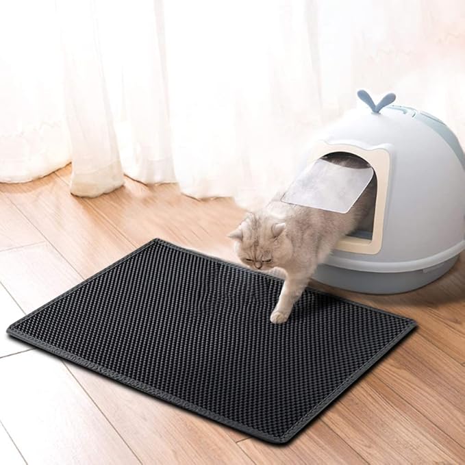 Large Cat Litter Box Mat: Easy Clean Kitty Litter Trapping Mat for Floor, Plastic Cat Box Pad (24 * 30in-Black-1)