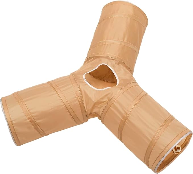 Cat Tunnel - Collapsible 3 Way Play Toy - Tube Fun for Rabbits, Kittens, and Dogs - All Brown