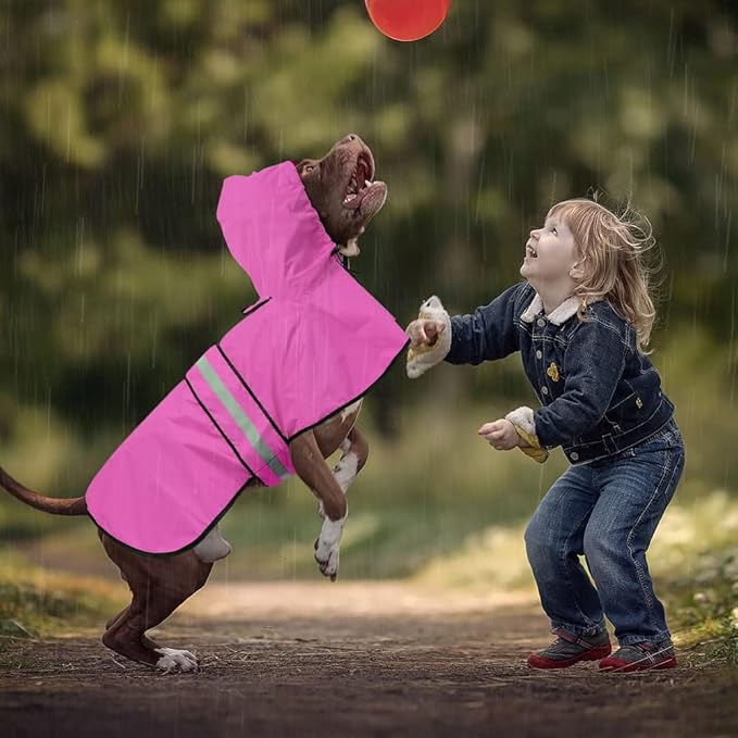 Dog Raincoat, Waterproof Coat with Hood Reflective Pet Rain Jacket with Leash Hole, Lightweight Dog Slicker Poncho for Walking (Pink, XX-Large)