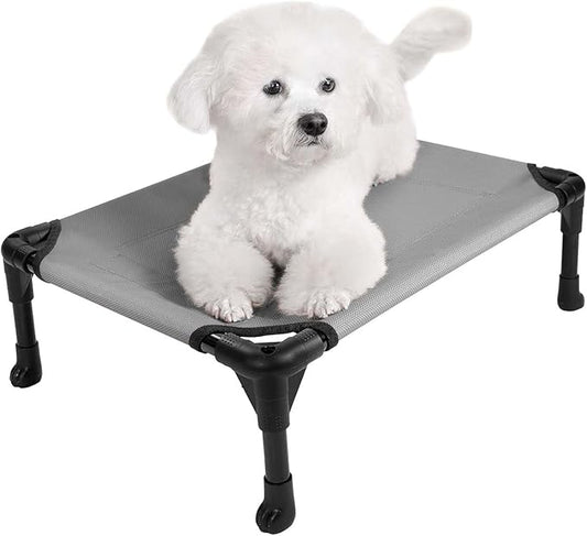 Veehoo Cooling Elevated Dog Bed, Portable Raised Pet Cot with Washable & Breathable Mesh, No-Slip Feet Durable Dog Cots Bed for Indoor & Outdoor Use, Small, Silver Gray