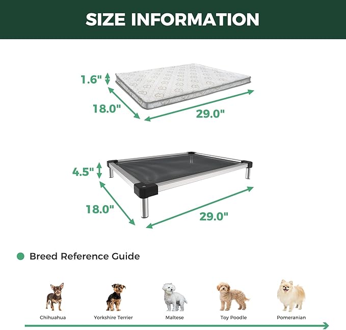 FXW TitanNest Chew-Proof Elevated Dog Bed, Raised Cot for Indoor/Outdoor/Camping Use, Durable & Waterproof Cooling Pet Bed with Exclusive Cover for Extra-Small Dogs, 29.0" L x 18.0" W x 4.5" H, Black
