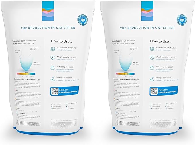 PrettyLitter Health Monitoring Cat Litter (Lotus Flower, Non Clumping) | Lightweight & Low Tracking, Color Changing Silica Gel Crystals, Advanced Odor Control — 6 Lbs, Pack of 2 (Two Month Supply)