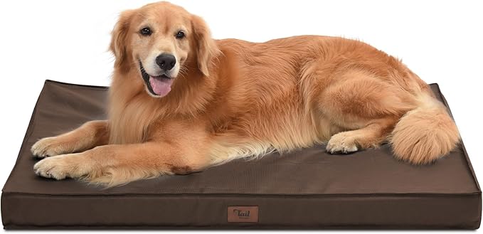 Outdoor All Weather XL Dog Bed, Waterproof Dog Bed for Extra Large Dogs, Orthopedic Egg Crate Foam Pet Bed with Removable Washable Oxford Cooling Cover, 44x32 Inch, Brown
