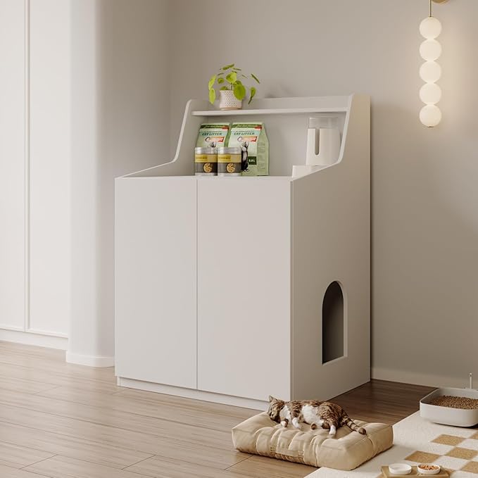 Large/Tall Litter Box Enclosure Furniture,Litter Robot Compatible,Hidden Cat Litter Box Cabinet for Self-Cleaning with Storage