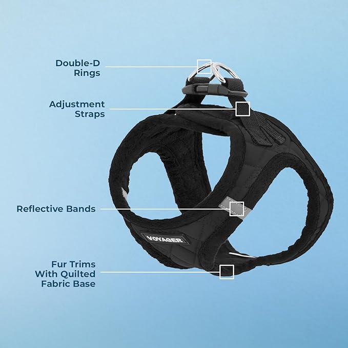 Best Pet Supplies - All Weather Mesh/Plush, Reflective, No Pull Harness for Small, Medium Dogs, Cats - Secure with Hook & Loop Fastener, Buckle, Double D-Rings - Black Plush, XL
