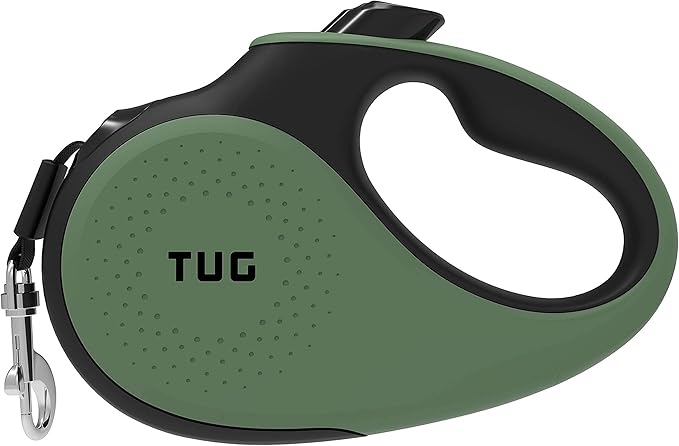 TUG Tiny 360° Tangle-Free Retractable Dog Leash with Anti-Slip Handle | 10 ft Nylon Tape | One-Handed Brake, Pause, Lock (Green)