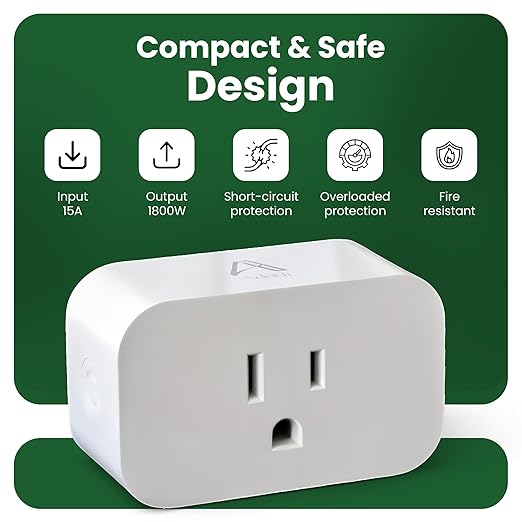 Adarii Smart Plug Google Home, Compatible with Alexa, 15A WiFi Plug, 2.4GHz, Smart Life Plug, Voice Control, Compact Indoor Smart Plug, FCC Certified, Tuya Smart Plug, No Hub Needed, 1 Pack