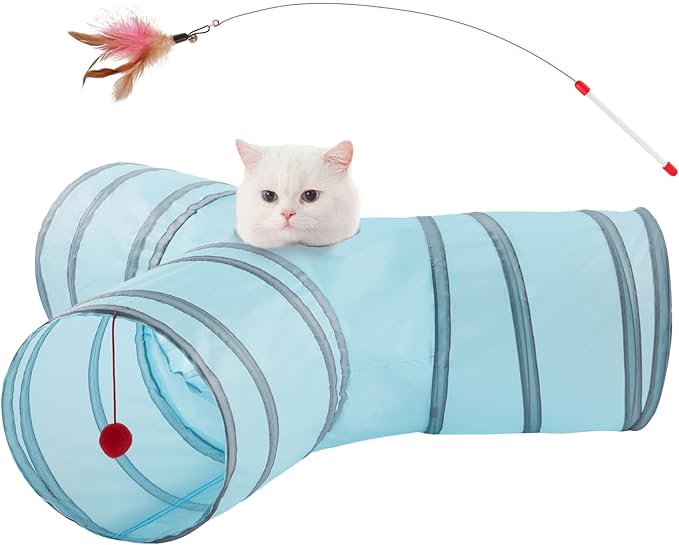 Cat Tunnels for Indoor Cats 3 Way Play Toy Kitty Tunnel Peek Hole Toy with Ball for Cat Tube Fun for Rabbits Kittens and Dogs