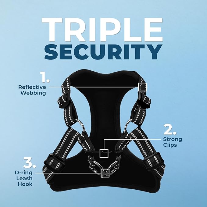 Best Pet Supplies Voyager Mesh Dog Breathable Harness Reflective Stitching, All Weather Adjustable for Walking Training, or Running - Heavy Duty & Durable, Harness Leash Set (Black), S