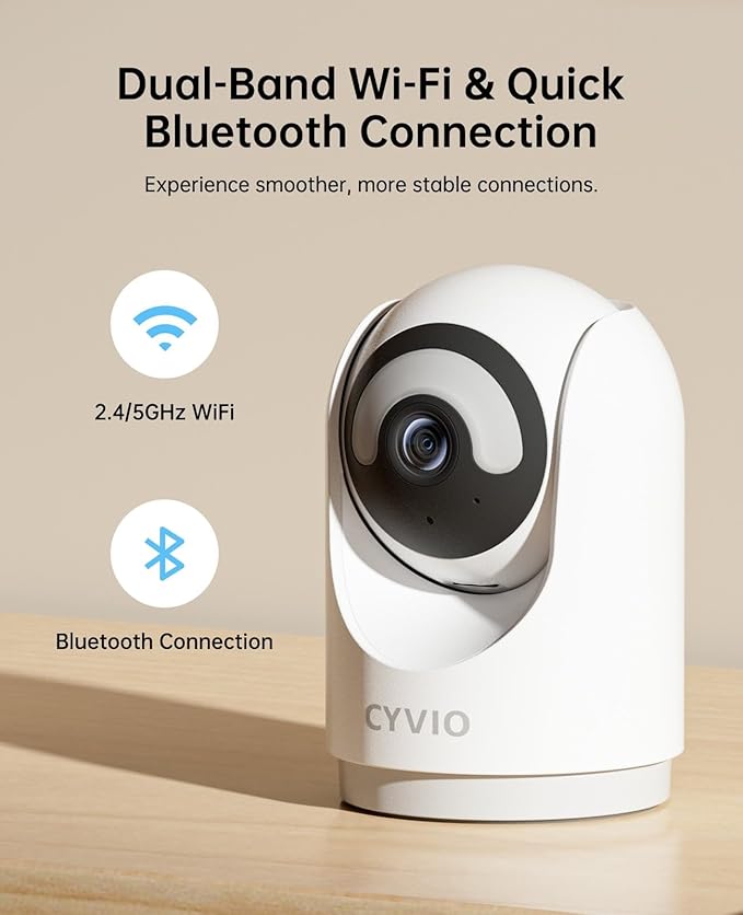 5MP Indoor Security Camera, 3K Pan-Tilt WiFi Surveillance Camera with AI Motion Detection, Human Tracking, Color Night Vision, 2-Way Audio, Bluetooth Setup, No Subscription, for Baby/Pet/Home