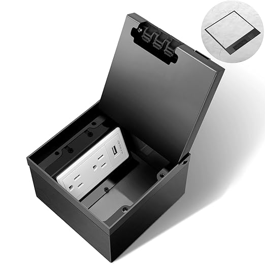 Vagueior Recessed Floor Electrical Outlet Kit,Flat Hidden Socket Kit,Hidden Duplex 15A Tamper-Resistant Receptacle Outlet and 2.1A USB Port，Waterproof Electrical Outlet Covcer Box,Black