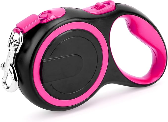 Segarty Pink Retractable Dog Leash, 16ft Heavy Duty Walking Dog Leash for Medium Small Dogs up to 44lb, Anti-Slip Handle 360°Tangle-Free Nylon Tape, One-Handed One Button Lock and Release
