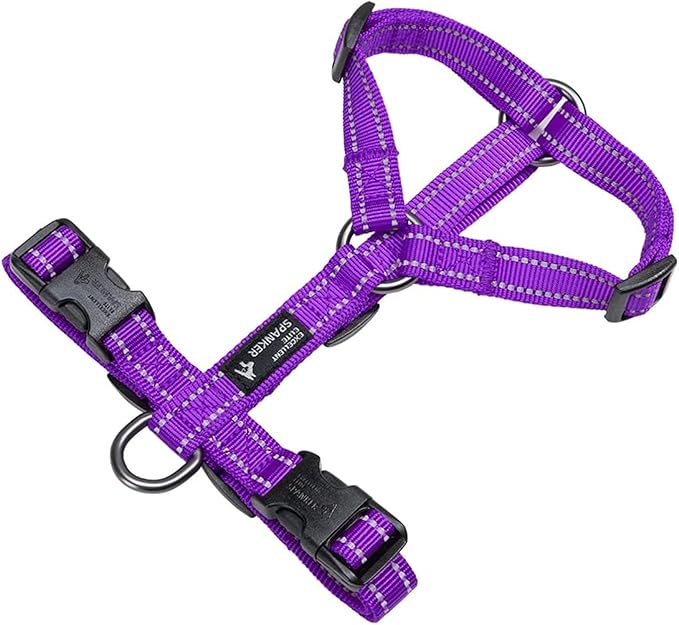 EXCELLENT ELITE SPANKER No Pull Dog Harness Reflective Nylon Vest L-Shaped Adjustable Easy Pet Harness for Small Medium Large Breeds Dogs Walking Training Black Red(Purple-S)