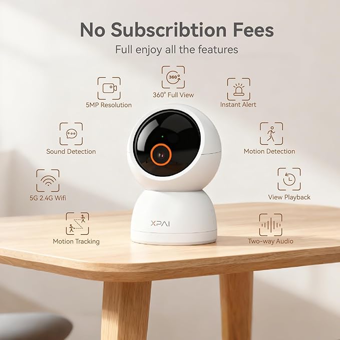 Indoor Camera Wireless, 3K Indoor Camera No Subscription,360° Motion Detection Room Cameras for Google TV, 5G Wireless Cameras with 2-Way Audio, Security Cameras for Baby and Pet
