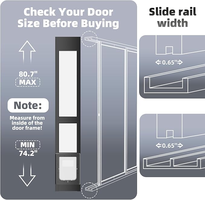 Dog Door for Sliding Glass Door with Magnetic Plastic Flat, Sliding Door Pet Doggie Door Insert with Lock, Adjustable Height No-Cut Required Doggy Door Access for Renters, Apartments, Patio (Black, S)