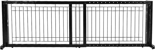 Bonnlo Free Standing Dog Gate, 37" - 68" Wide Pet Gate for Fireplace Stairs Doorways, Wooden Adjustable Pet Fence Indoor, Christmas Tree Gate (Black)