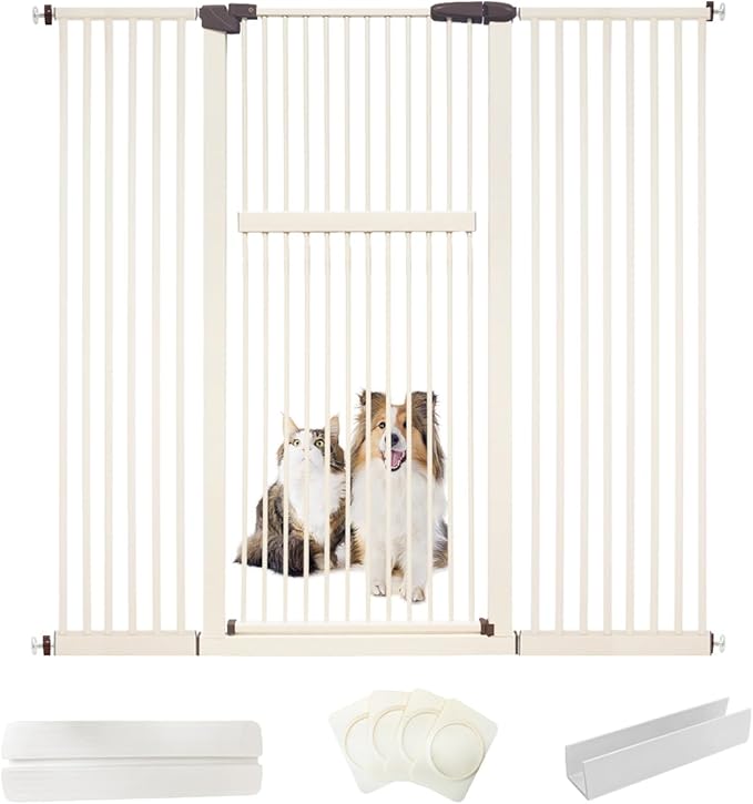 Lumizone Extra Tall Pet Gate 55.12" High Pressure Mounted 59.25"-63.38" Extra Wide (9 Sizes) 1.37" Gap for Cat Dog Stairs Doorway Hallway No Drilling Auto-Close (59.25"-63.38" W, Cream White)