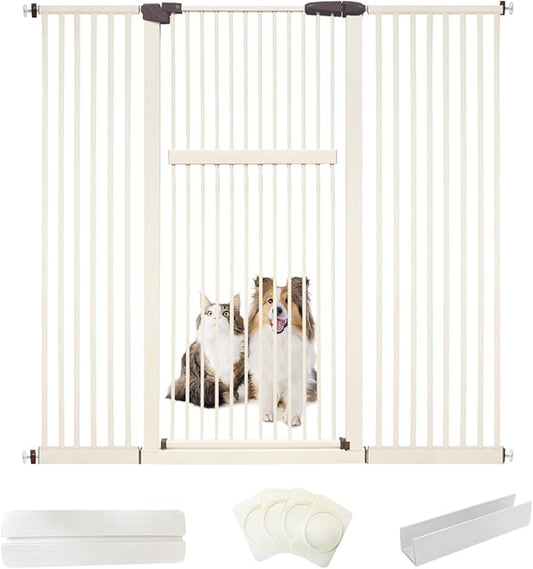 Lumizone Extra Tall Pet Gate 55.12" High Pressure Mounted 59.25"-63.38" Extra Wide (9 Sizes) 1.37" Gap for Cat Dog Stairs Doorway Hallway No Drilling Auto-Close (59.25"-63.38" W, Cream White)