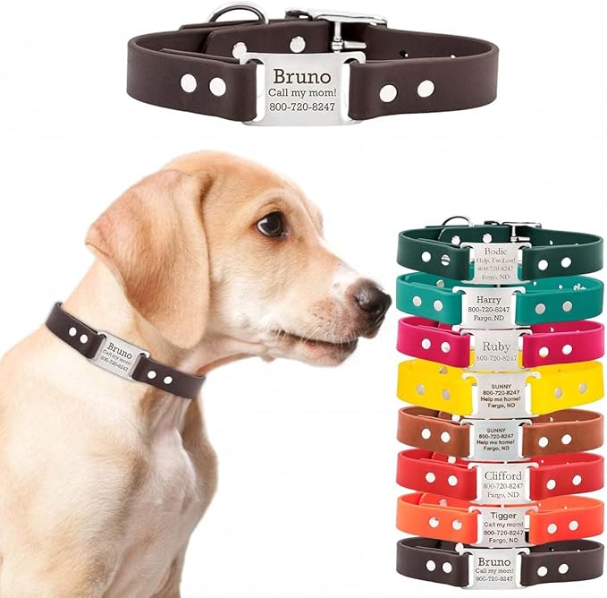 dogIDs Personalized Dog Collar – ScruffTag Custom Waterproof Biothane Dog Collar with Laser-Engraved Name, Durable & Odor-Resistant – USA Made | Brown, 1 in x 16 in (Fits Neck Sizes 14-18 in)