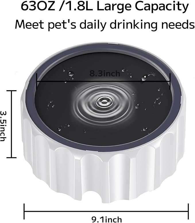 Dog Water Bowl 70oz/2L Large Capacity Water Dispenser No Spill Non Slip No Splash Pet Slow Feeder No Drip Vehicle Carried Travel Slow Drinking Bowl for Dogs Cat(Dark Grey)
