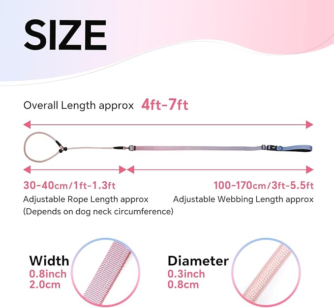 QQPETS Adjustable Slip Lead Dog Leash, Hands Free Waist Leash for Dog Walking, Reflective Training Lead with 360° Swivel Anti-Tangle, 4-7 ft Length for All Breeds