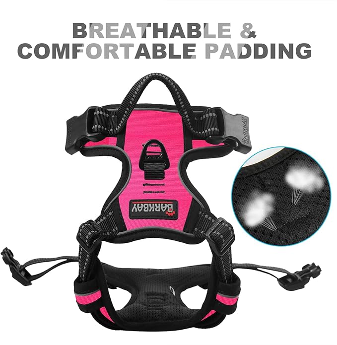 BARKBAY No Pull Dog Harness Front Clip Heavy Duty Reflective Easy Control Handle for Large Dog Walking(Pink,S)