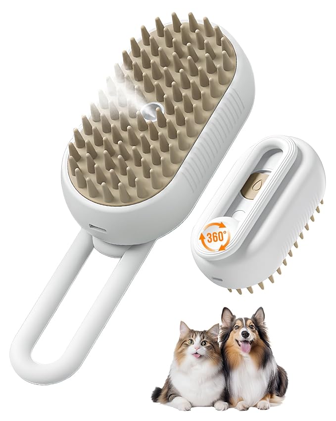 2026 New Pet Steam Brush, Cat Steam Brush for Shedding & Deshedding - 3-in-1 USB Rechargeable Pet Hair Removal Comb with Water Tank, for Indoor Long/Short Haired Cats & Dogs (White)
