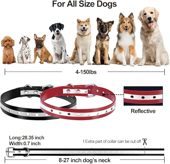 PetJoy Dog Collars Strap, Replacement Collar for Shock Reflective Collar, Adjustable Classic Dog Collar Strap for All Varieties Small Medium Large Dogs (Black & Red)