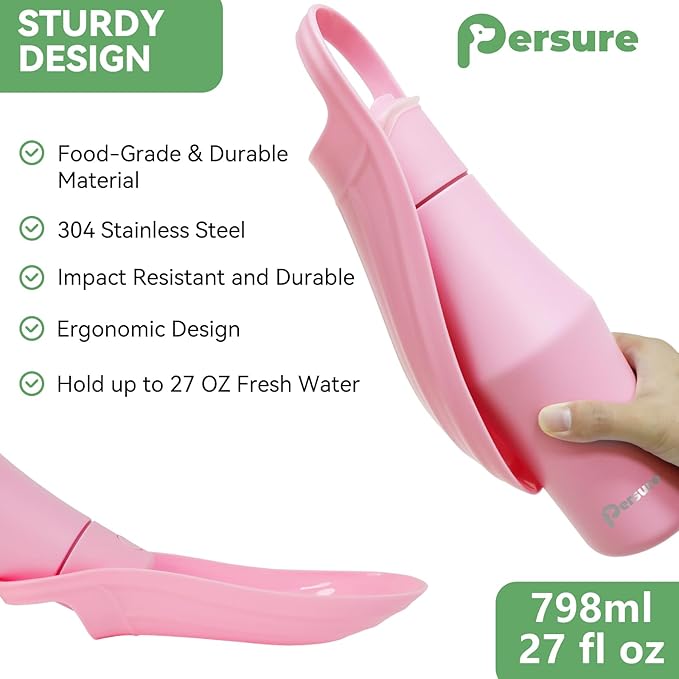 27 OZ Dog Water Bottle Portable Stainless Steel Convenient Pet Water Dispenser, Leak Proof Puppy Travel Water Bowl for Dog Outdoor Walking, Hiking, Perfect Size for All Dog Breeds, Pink
