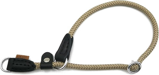 Braided Round Martingale Dog Collar, Training Collar with Slidable Stop Ring and Adjustable Stopper - Ideal for Small Dogs (S(1/4") - 14" Long, Khaki)