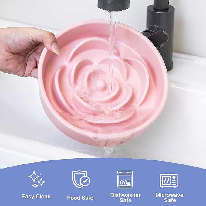 8.25'' Ceramic Slow Feeder Dog Bowls - Petal Shape Modern Dog Food Dish for Medium and Large Breeds, Puzzle Maze Bowl to Slow Down Eating, Anti-Gulping, Dishwasher & Microwave Safe, Pink