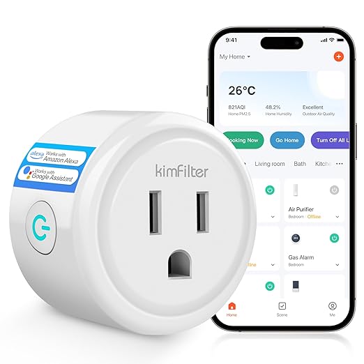 WiFi Smart Plug, Wireless Plugs Outlet Compatible with Alexa & Google Voice Assistant, App Controlled Outlet with Timer Function, 2.4GHz Only Wi-Fi Smart Socket, Smart Plug Timer for Home